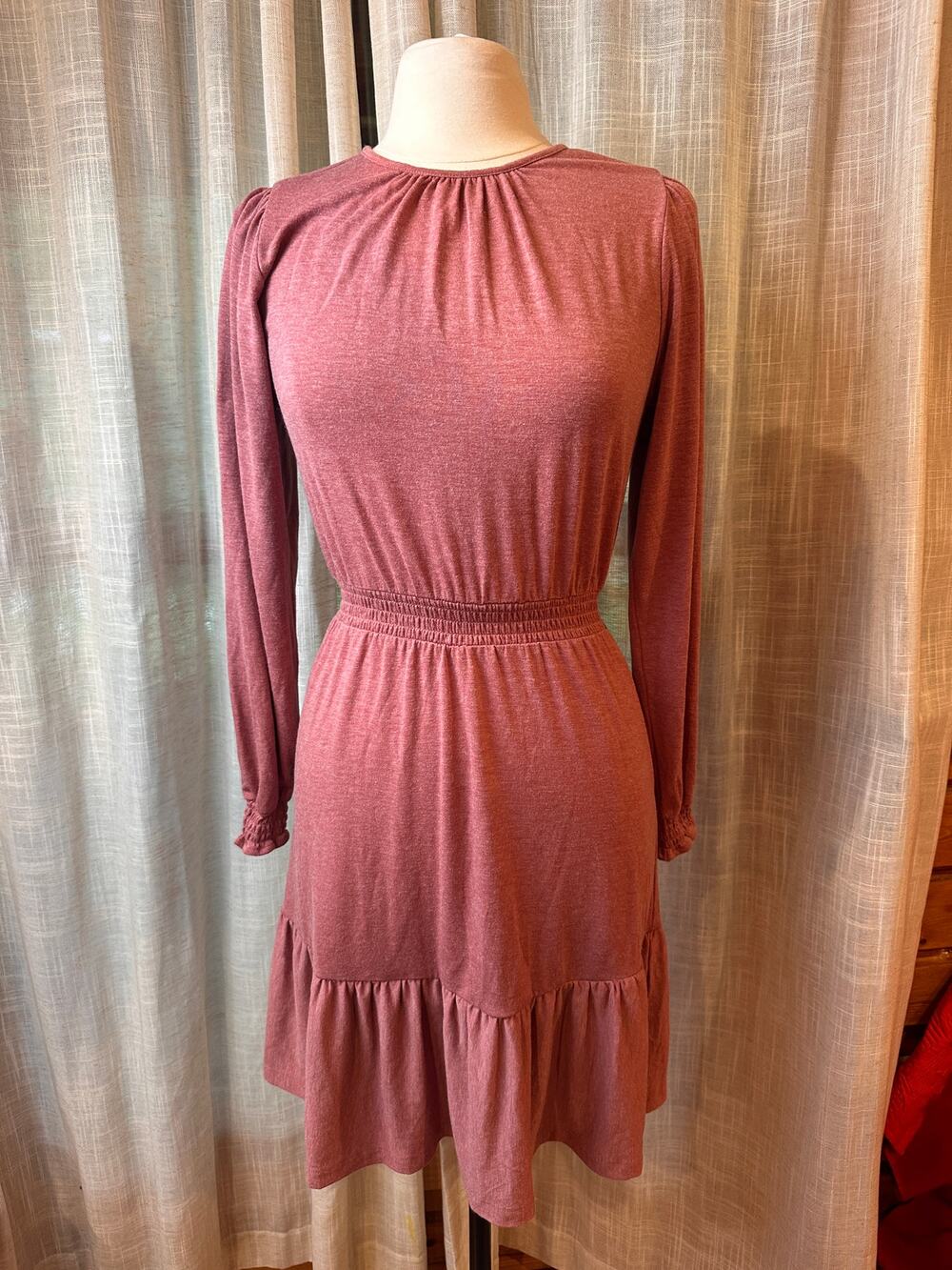 LOFT XS NWT Mauve Long Sleeve Tiered Ruffle Mini Dress